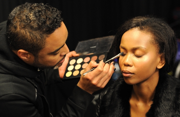  M.A.C. Cosmetics resident senior artist Keagan Cafun applying makeup on Azola. Picture by Tracey Adams